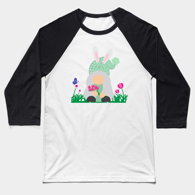 Easter Gnome Green Hat in a Garden Baseball T-Shirt by 2CreativeNomads